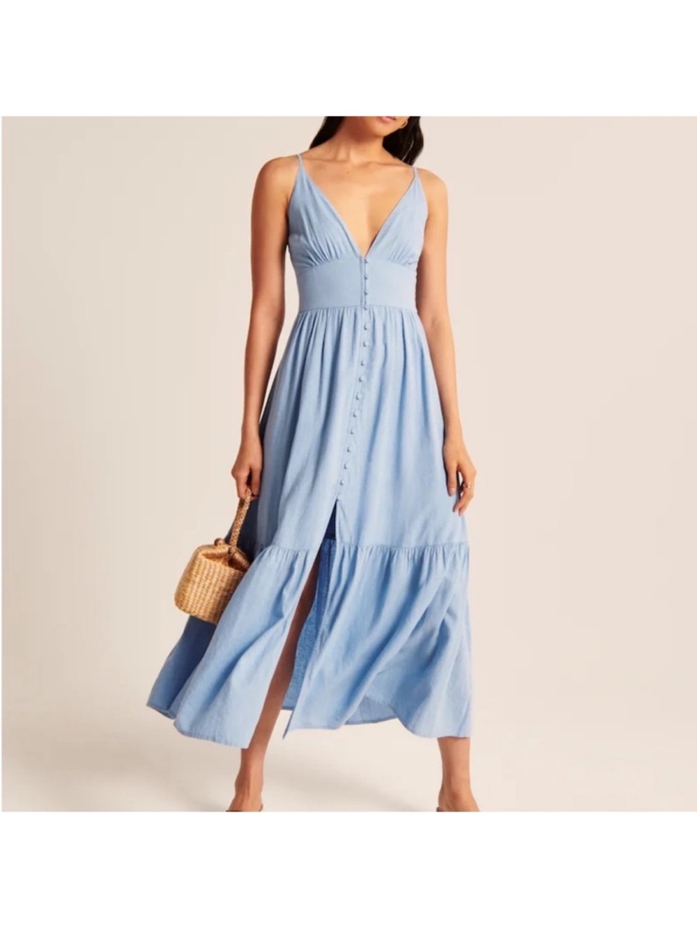 Abercrombie and fitch  Light Blue Button-Front Spaghetti Strap Maxi Dress size m